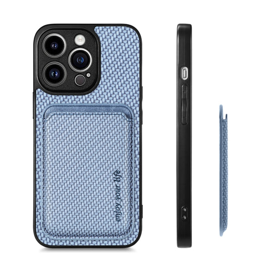 For iPhone 13 Pro Max Carbon Fiber Leather Card Magsafe Magnetic Phone Case(Blue) by buy2fix