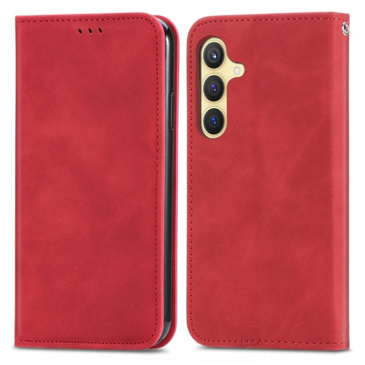 For Samsung Galaxy S25+ 5G Retro Skin Feel Magnetic Leather Phone Case(Red) by buy2fix