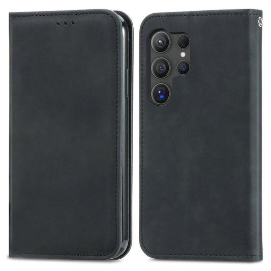 For Samsung Galaxy S25 Ultra 5G Retro Skin Feel Magnetic Leather Phone Case(Black) by buy2fix