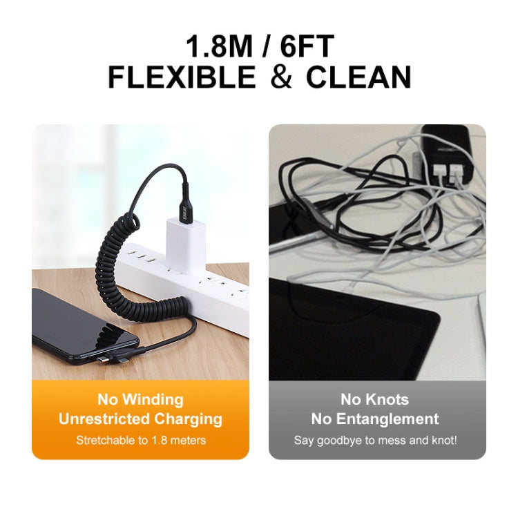 ENKAY Hat-Prince 3 in 1 6A USB to 8 Pin+Type-C+Micro USB Supper Fast Charge Spring Cable, Length: 1.8m(White) by ENKAY