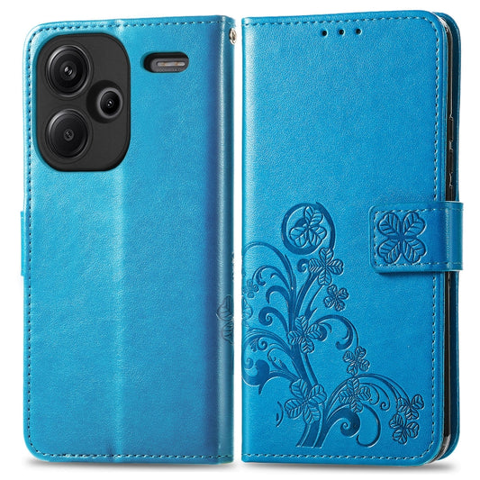 For Xiaomi Redmi Note 13 Pro+ Four-leaf Clasp Embossed Leather Phone Case(Blue) by buy2fix
