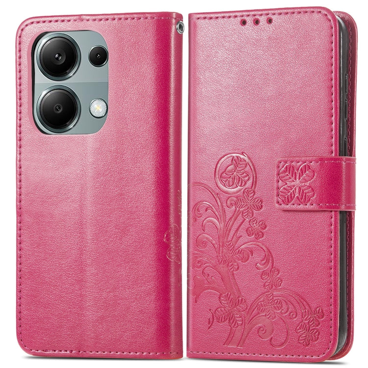 For Xiaomi Redmi Note 13 Pro 4G Four-leaf Clasp Embossed Leather Phone Case(Magenta) - Note 13 Pro Cases by buy2fix | Online Shopping UK | buy2fix