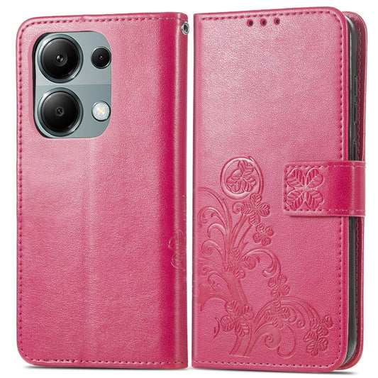 For Xiaomi Redmi Note 13 Pro 4G Four-leaf Clasp Embossed Leather Phone Case(Magenta) by buy2fix