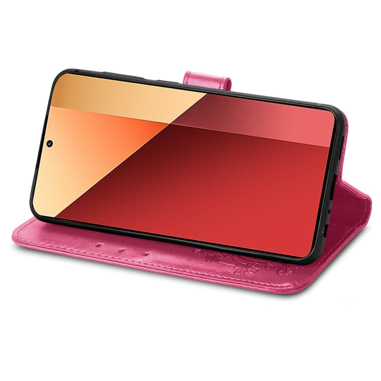 For Xiaomi Redmi Note 13 Pro 4G Four-leaf Clasp Embossed Leather Phone Case(Magenta) - Note 13 Pro Cases by buy2fix | Online Shopping UK | buy2fix