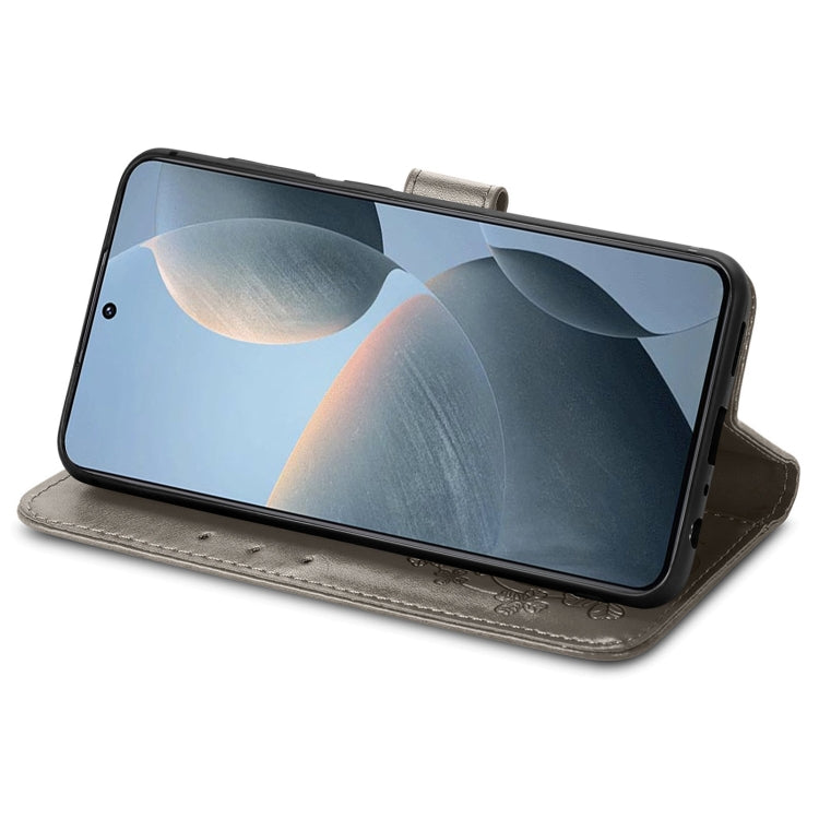 For Xiaomi Redmi K70E Four-leaf Clasp Embossed Leather Phone Case(Gray) - Xiaomi Cases by buy2fix | Online Shopping UK | buy2fix