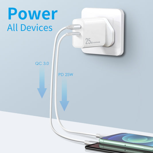 NORTHJO NOPD2502 PD 25W USB-C/Type-C + QC 3.0 USB Dual Ports Fast Charger, Plug Type:UK Plug(White) by NORTHJO