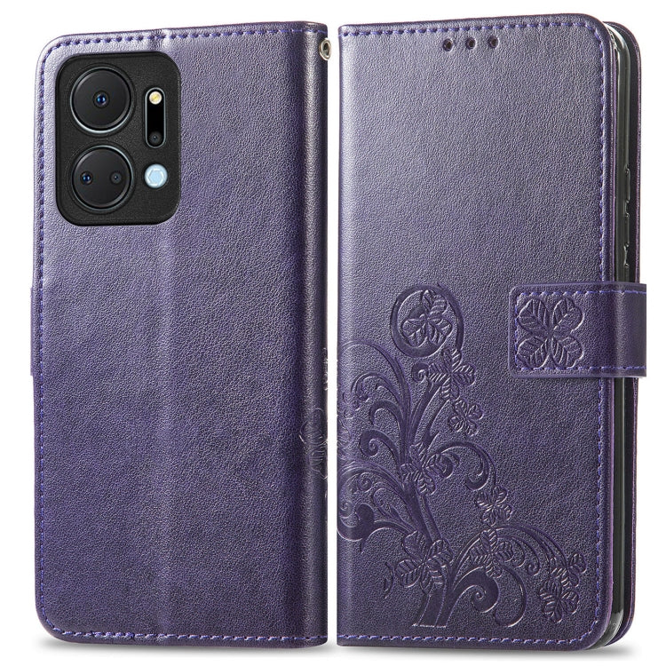 For Honor X7a Four-leaf Clasp Embossed Leather Phone Case(Purple) - Honor Cases by buy2fix | Online Shopping UK | buy2fix