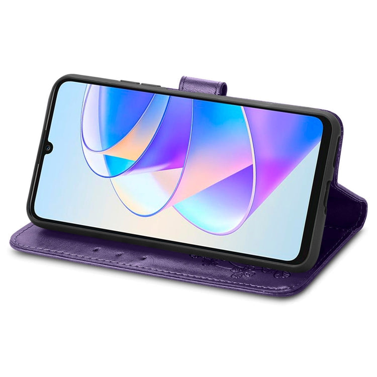 For Honor X7a Four-leaf Clasp Embossed Leather Phone Case(Purple) - Honor Cases by buy2fix | Online Shopping UK | buy2fix