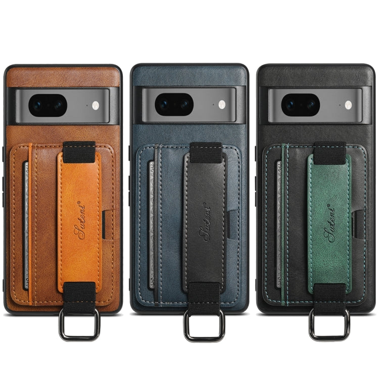 For Googel Pixel 7 5G Suteni H13 Card Wallet Wrist Strap Holder PU Phone Case(Black) by Suteni