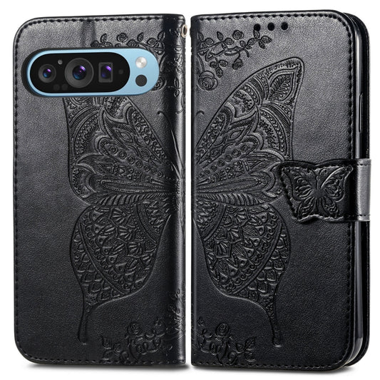 For Google Pixel 9 Butterfly Love Flower Embossed Leather Phone Case(Black) by buy2fix