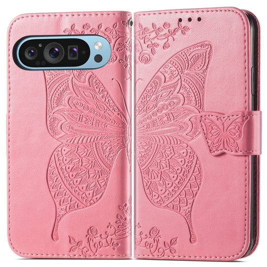 For Google Pixel 9 Butterfly Love Flower Embossed Leather Phone Case(Pink) by buy2fix