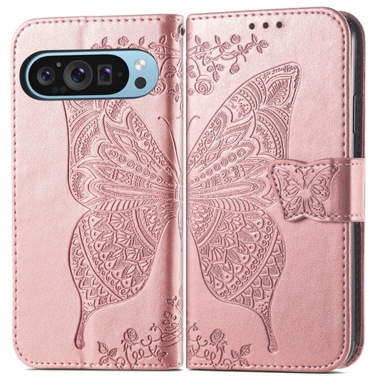 For Google Pixel 9 Butterfly Love Flower Embossed Leather Phone Case(Rose Gold) by buy2fix