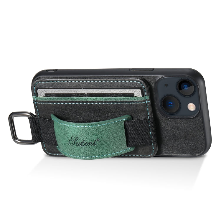 For iPhone 13 mini Suteni H13 Card Wallet Wrist Strap Holder PU Phone Case(Black) - iPhone 13 mini Cases by Suteni | Online Shopping UK | buy2fix