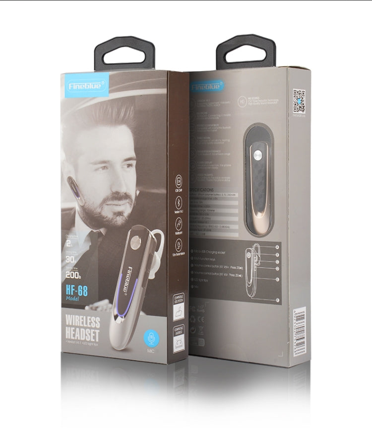 Fineblue HF68 Bluetooth Mini Earphone Business Wireless Earbud Stereo Music Hands-free Calling Earphone Large Battery Capacity Black by Fineblue