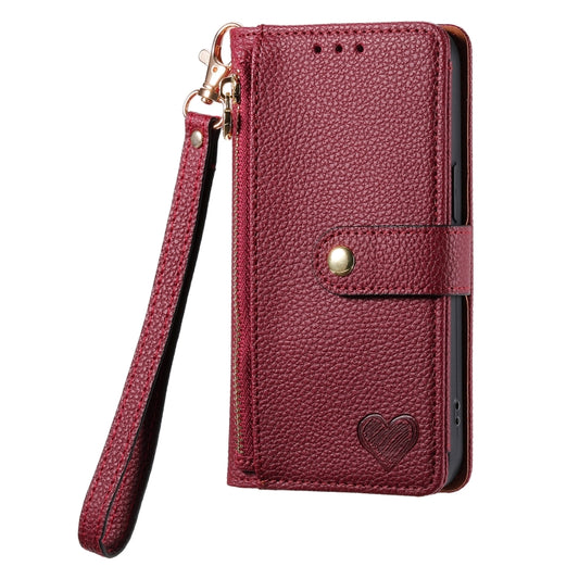 For iPhone 13 Love Zipper Lanyard Leather Phone Case(Red) by buy2fix