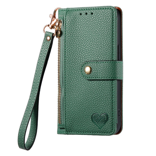 For iPhone 13 Pro Max Love Zipper Lanyard Leather Phone Case(Green) by buy2fix