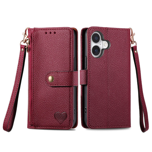 For iPhone 16 Pro Max Love Zipper Lanyard Leather Phone Case(Red) by buy2fix