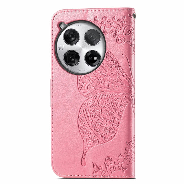 For OnePlus 12 Butterfly Love Flower Embossed Leather Phone Case(Pink) - OnePlus Cases by buy2fix | Online Shopping UK | buy2fix