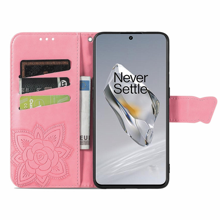 For OnePlus 12 Butterfly Love Flower Embossed Leather Phone Case(Pink) - OnePlus Cases by buy2fix | Online Shopping UK | buy2fix