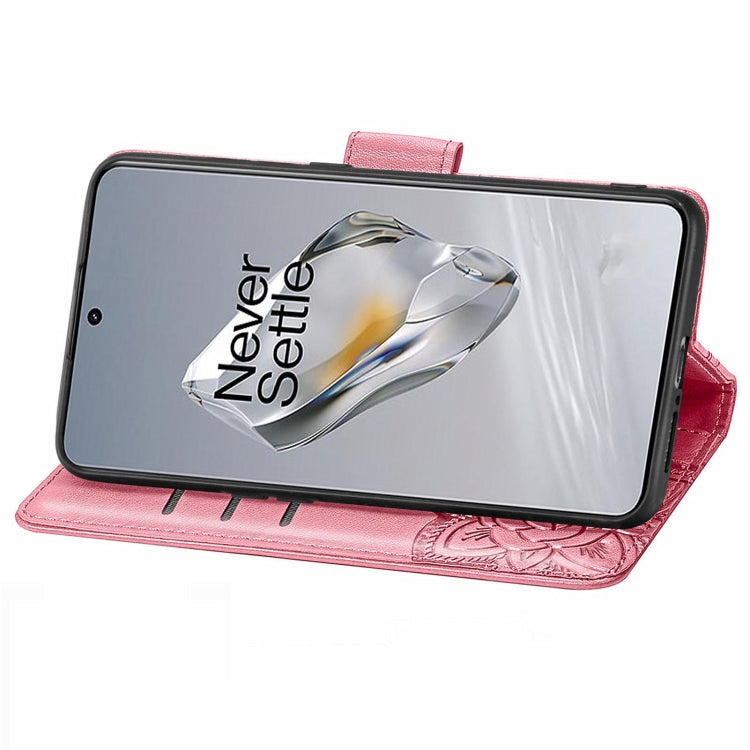For OnePlus 12 Butterfly Love Flower Embossed Leather Phone Case(Pink) - OnePlus Cases by buy2fix | Online Shopping UK | buy2fix