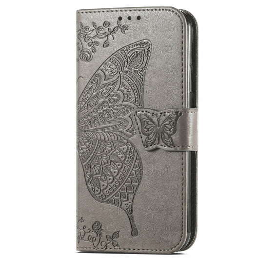 For OnePlus 12 Butterfly Love Flower Embossed Leather Phone Case(Gray) by buy2fix