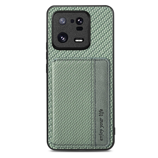 For Xiaomi 13 Pro Carbon Fiber Magnetic Card Bag Phone Case(Green) by buy2fix