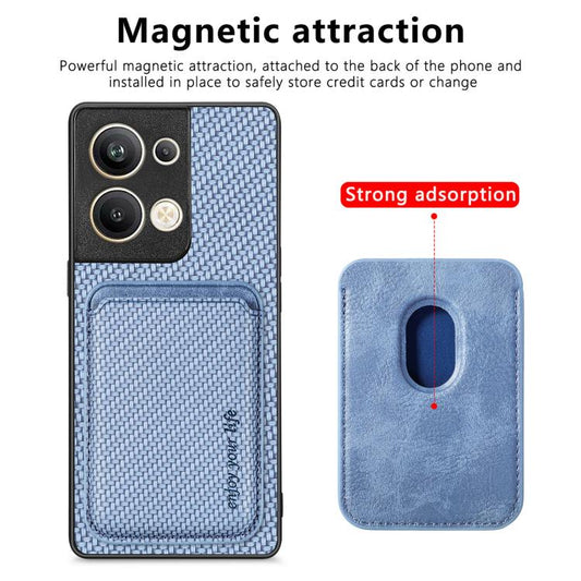 For OPPO Reno9 Carbon Fiber Leather Card Magsafe Magnetic Phone Case(Blue) by buy2fix