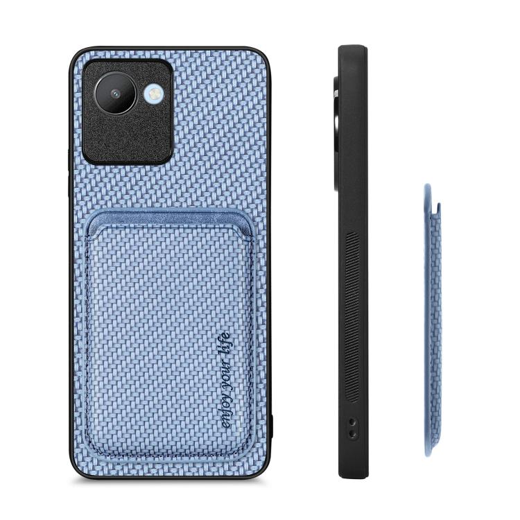 For Realme C30 Carbon Fiber Leather Card Magsafe Phone Case(Blue) - Realme Cases by buy2fix | Online Shopping UK | buy2fix