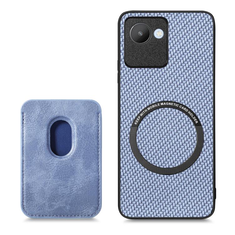 For Realme C30 Carbon Fiber Leather Card Magsafe Phone Case(Blue) - Realme Cases by buy2fix | Online Shopping UK | buy2fix