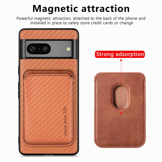 For Google Pixel 7 Carbon Fiber Leather Card Magsafe Phone Case(Brown) by buy2fix
