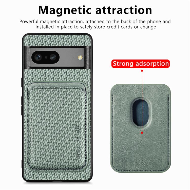 For Google Pixel 7 Carbon Fiber Leather Card Magsafe Phone Case(Green) - Google Cases by buy2fix | Online Shopping UK | buy2fix