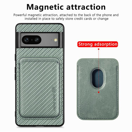 For Google Pixel 7 Carbon Fiber Leather Card Magsafe Phone Case(Green) by buy2fix