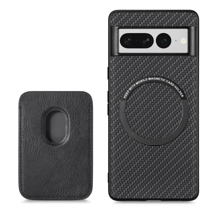 For Google Pixel 7 Pro Carbon Fiber Leather Card Magsafe Phone Case(Black) - Google Cases by buy2fix | Online Shopping UK | buy2fix