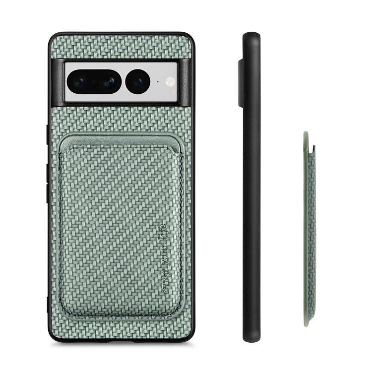 For Google Pixel 7 Pro Carbon Fiber Leather Card Magsafe Phone Case(Green) - Google Cases by buy2fix | Online Shopping UK | buy2fix