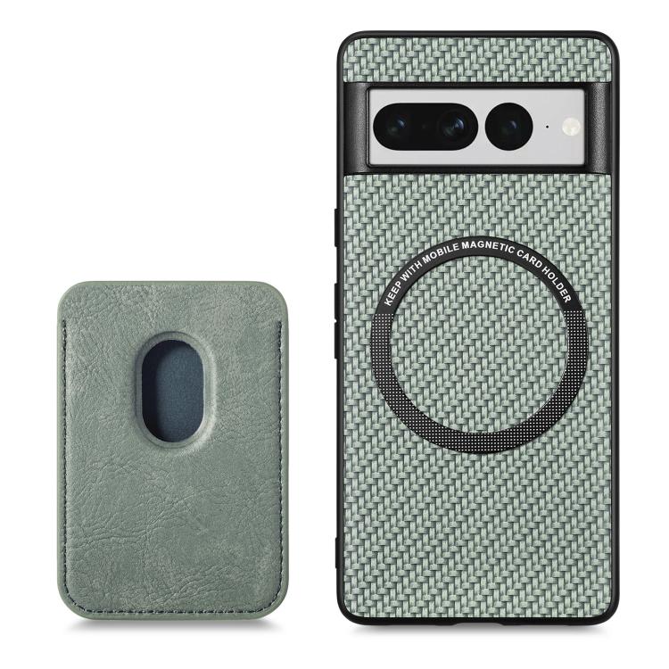 For Google Pixel 7 Pro Carbon Fiber Leather Card Magsafe Phone Case(Green) - Google Cases by buy2fix | Online Shopping UK | buy2fix