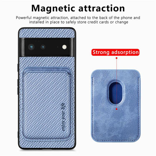 For Google Pixel 6 Carbon Fiber Leather Card Magsafe Phone Case(Blue) by buy2fix