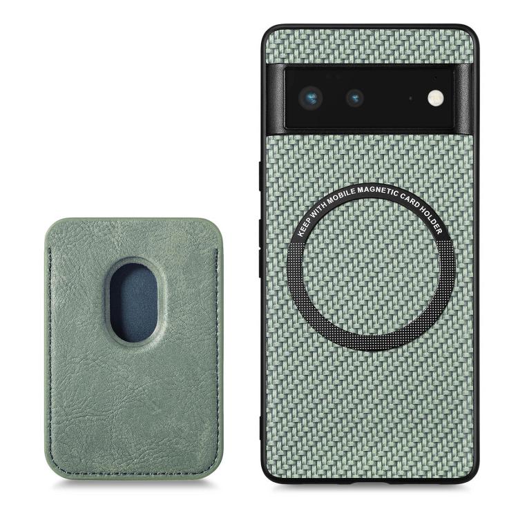 For Google Pixel 6 Carbon Fiber Leather Card Magsafe Phone Case(Green) - Google Cases by buy2fix | Online Shopping UK | buy2fix
