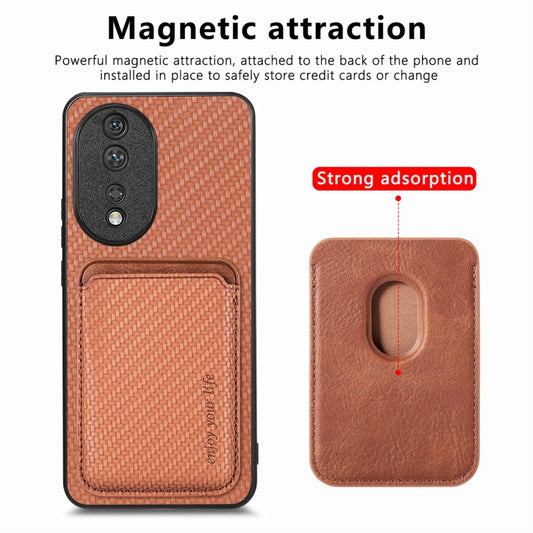 For Honor 80 Carbon Fiber Leather Card Magsafe Phone Case(Brown) by buy2fix