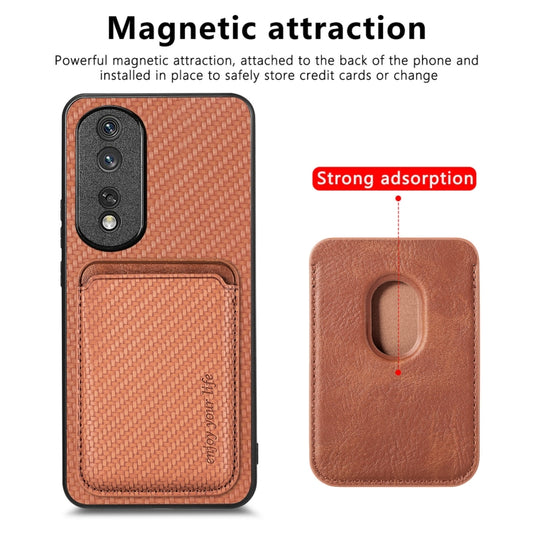 For Honor 80 Pro Carbon Fiber Leather Card Magsafe Phone Case(Brown) by buy2fix