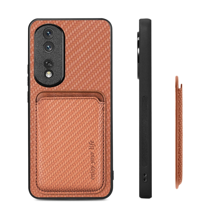 For Honor 80 Pro Carbon Fiber Leather Card Magsafe Phone Case(Brown) - Honor Cases by buy2fix | Online Shopping UK | buy2fix
