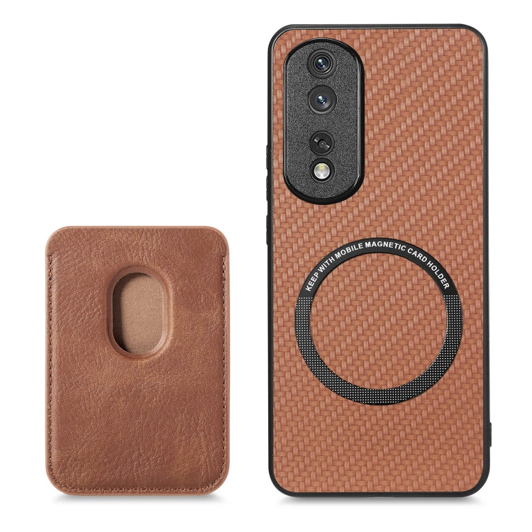 For Honor 80 Pro Carbon Fiber Leather Card Magsafe Phone Case(Brown) - Honor Cases by buy2fix | Online Shopping UK | buy2fix