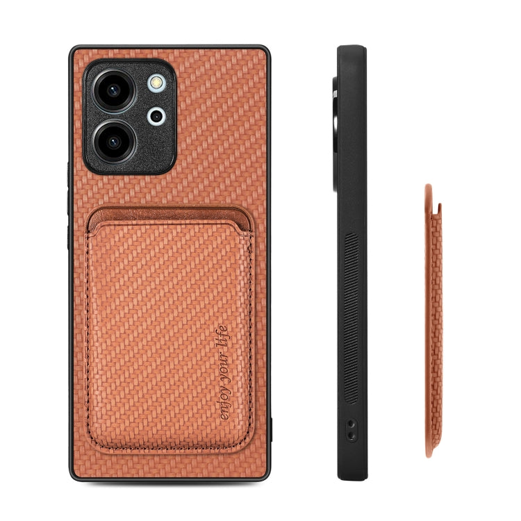 For Honor 80 SE Carbon Fiber Leather Card Magsafe Phone Case(Brown) - Honor Cases by buy2fix | Online Shopping UK | buy2fix