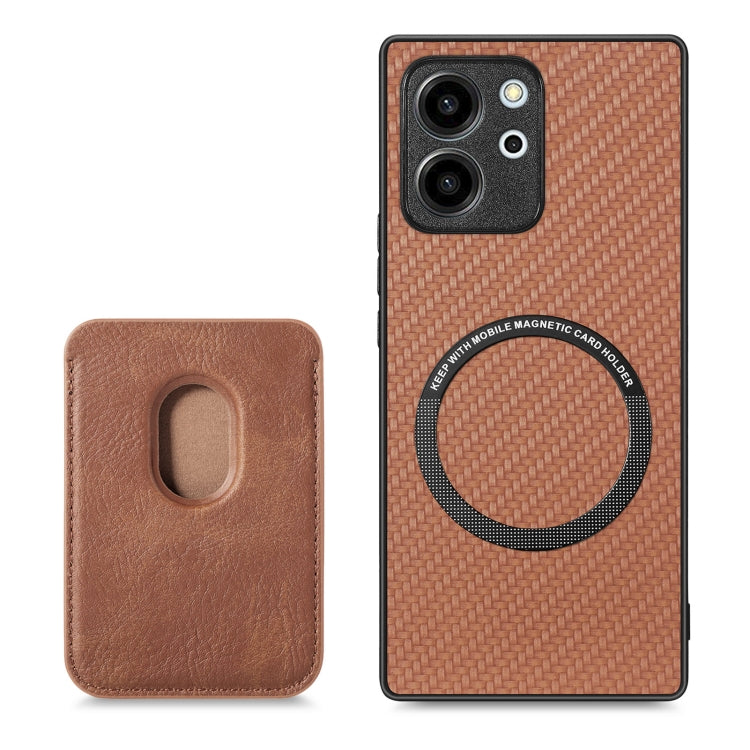 For Honor 80 SE Carbon Fiber Leather Card Magsafe Phone Case(Brown) - Honor Cases by buy2fix | Online Shopping UK | buy2fix