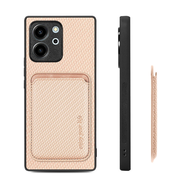 For Honor 80 SE Carbon Fiber Leather Card Magsafe Phone Case(Khaki) - Honor Cases by buy2fix | Online Shopping UK | buy2fix
