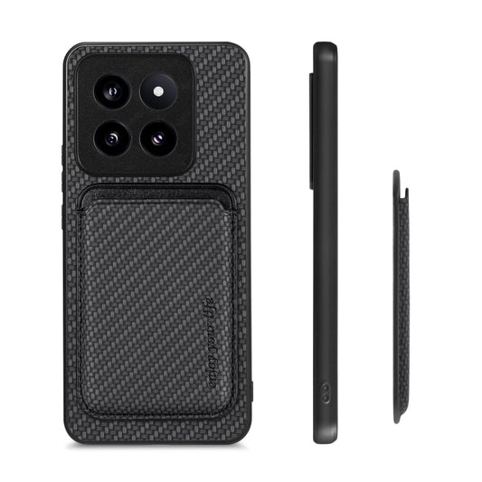 For Xiaomi 14 Pro Carbon Fiber Leather Card Magnetic Phone Case(Black) by buy2fix