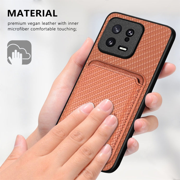 For Xiaomi 14 Carbon Fiber Leather Card Magnetic Phone Case(Brown) by buy2fix