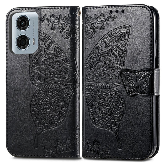 For Motorola Moto G24 Power Butterfly Love Flower Embossed Leather Phone Case(Black) by buy2fix