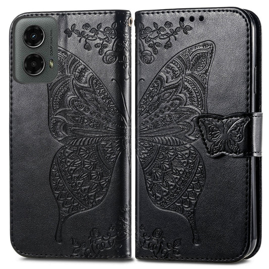 For Motorola Moto G 5G 2024 Butterfly Love Flower Embossed Leather Phone Case(Black) by buy2fix