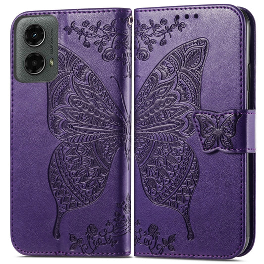 For Motorola Moto G 5G 2024 Butterfly Love Flower Embossed Leather Phone Case(Dark Purple) by buy2fix