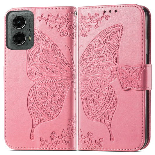 For Motorola Moto G 5G 2024 Butterfly Love Flower Embossed Leather Phone Case(Pink) by buy2fix